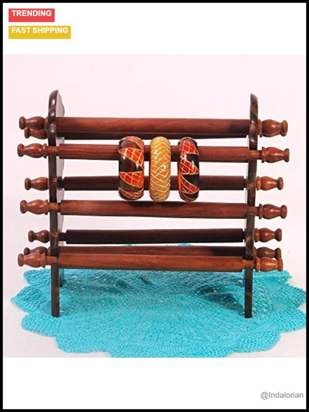 Wooden Bangle Holder Foldable Jewelry Organizer Display Stand Rosewood 12 inch